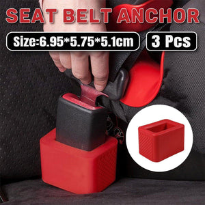 Red seat belt anchor with a hand demonstrating its use, labeled 'Seat Belt Anchor' with size and quantity information.