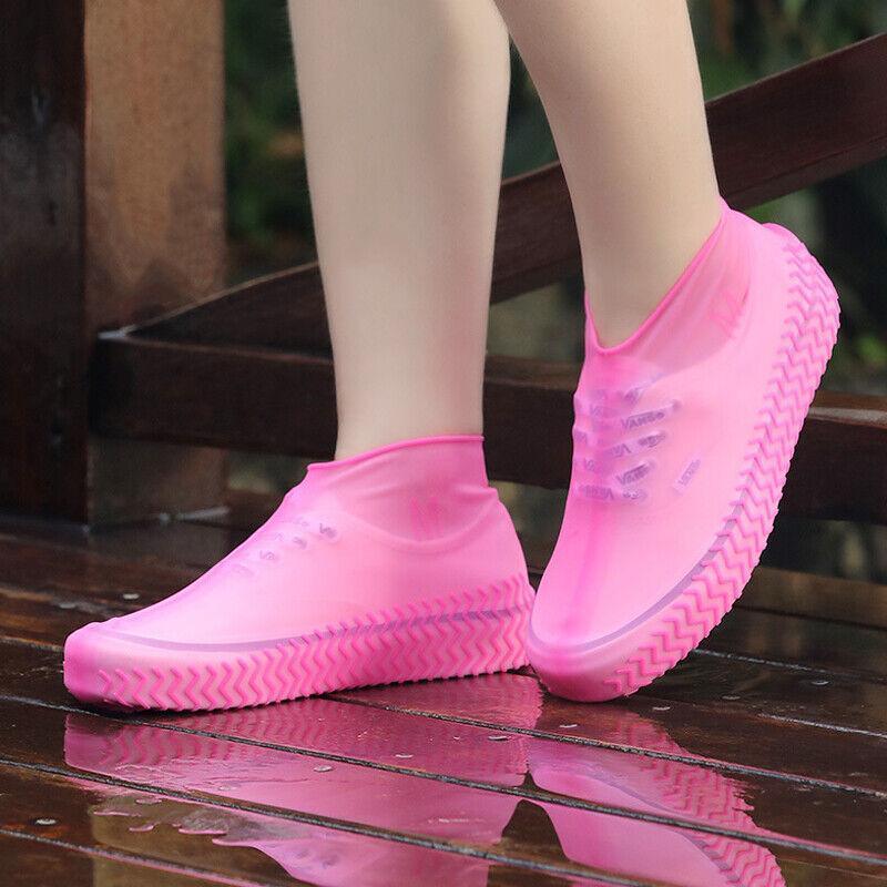 Shoe Cover Waterproof Silicone Non Slip Rain Water Rubber Foot Boot Overshoe L Size - Red