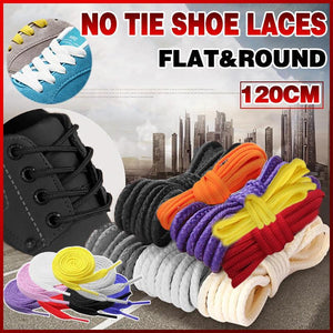 Shoelaces Colorful Coloured Flat Round Oval Bootlace Sneaker Shoe Laces - Flat-White