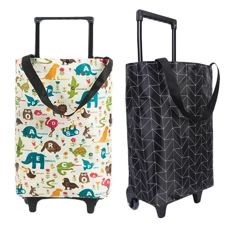 Lightweight Folding Shopping Cart Trolley with Wheels Retractable Tote Bag - White-Small