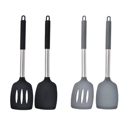 2pcs Silicone Cooking Utensils Stir Fry Spatula Kitchen Tools Non Stick Cookware - Grey