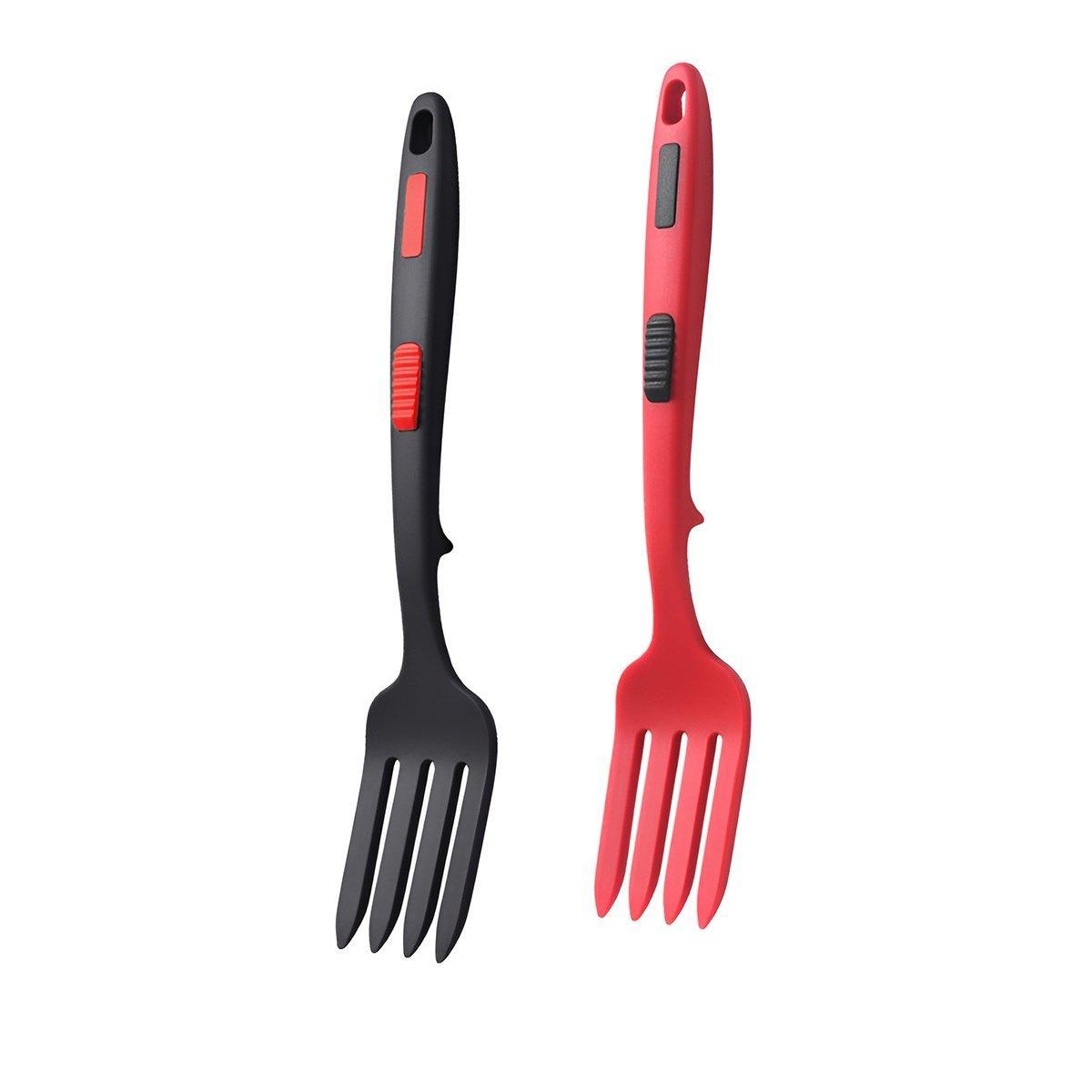 2PCS Silicone Heat Resistant Flexible Cooking Forks Dishwasher Safe Kitchen - Blue-Green