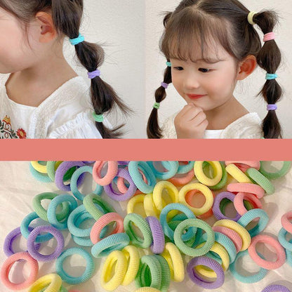 100PCS Colorful Elastic Hair Ties for Girl Ponytails High Stretch Hair Bands Set - Red