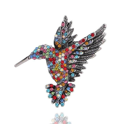 Fashion Hummingbird Brooch Pink Diamond Silver Brooch Gift Retro Style - Blue