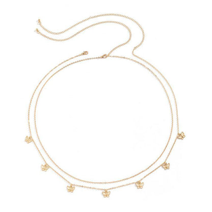 Waist Chain Tassel Butterfly Pendant Double Layer Ladies Body Chain - White