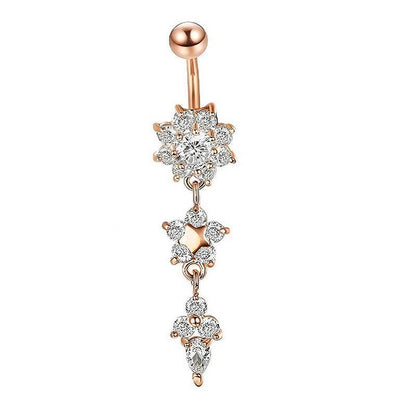 Flower Crystal Surgical Steel Dangle BELLY Button Navel bars Ring Body Piercing - Rose Red