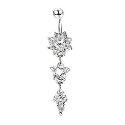 Flower Crystal Surgical Steel Dangle BELLY Button Navel bars Ring Body Piercing - Rose Red