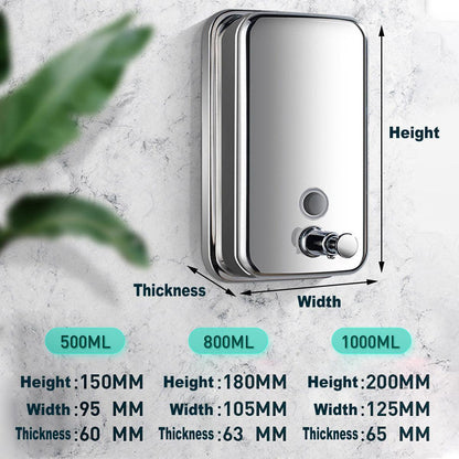 Stainless Steel Wall Mounted Soap Dispenser Hotel Bathroom Sanitizer Bottle - 500ML