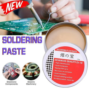 Soldering paste with tin container and application on electronic circuit board.
