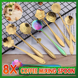 8X Spoon Long Handle Dessert Tea Coffee Mixing Spoon Stainless Steel Teaspoon - Gold
