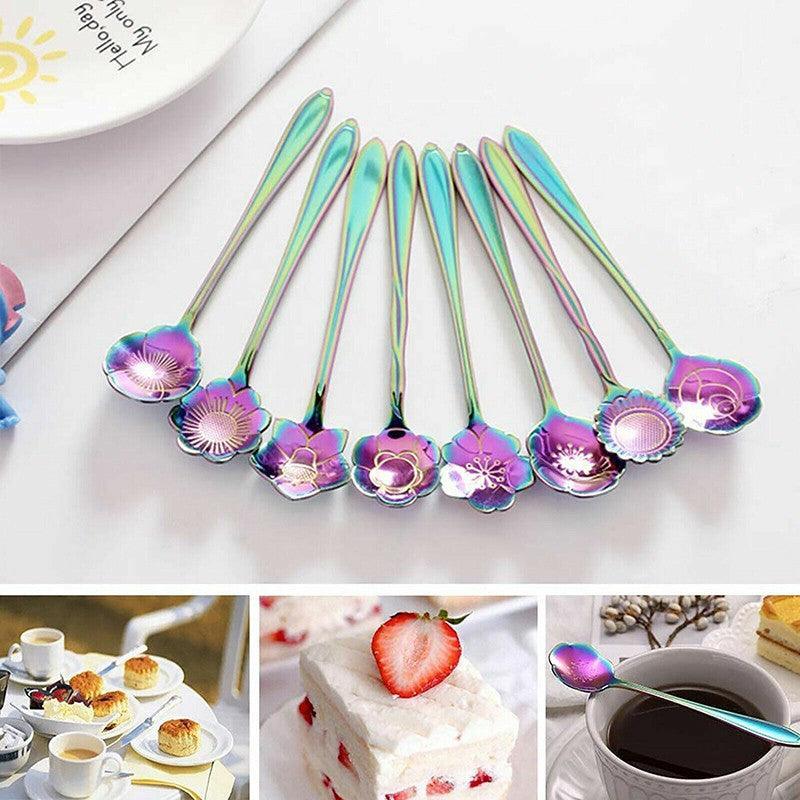 8X Spoon Long Handle Dessert Tea Coffee Mixing Spoon Stainless Steel Teaspoon - Gold