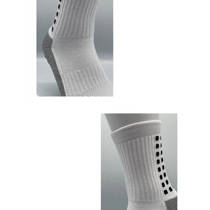 Anti-Slip Sports Socks with PVC Grip Dots for Soccer Basketball and Training Use - White