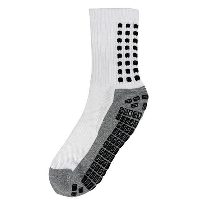 Anti-Slip Sports Socks with PVC Grip Dots for Soccer Basketball and Training Use - White