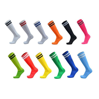 Mens Womens Sports Breathable Tube Long High Socks Knee Warm Casual Footy Soccer - White+Red