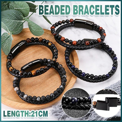 Tiger Eye Natural Stone Beaded Bracelet Women Men Elasticity Bangle hand Jewelry - Red Tiger Eye