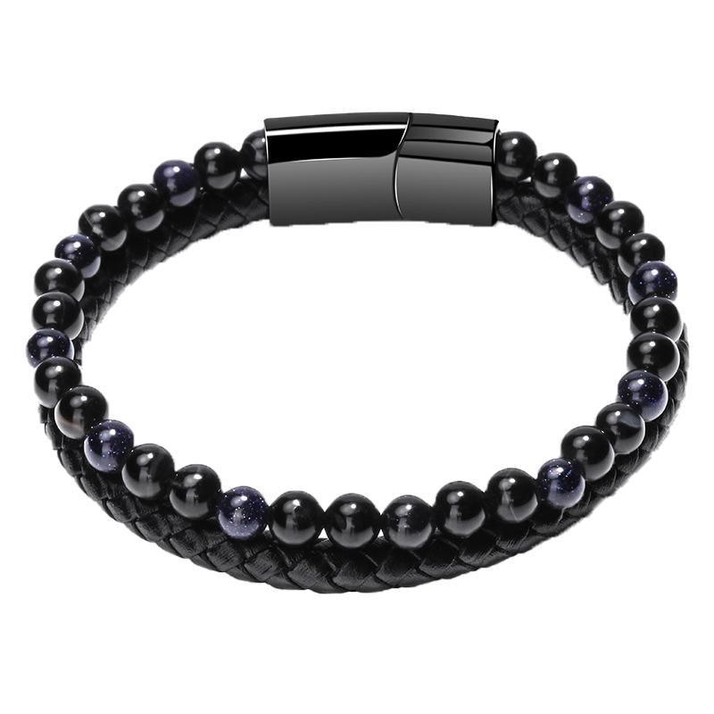 Tiger Eye Natural Stone Beaded Bracelet Women Men Elasticity Bangle hand Jewelry - Grey Lava