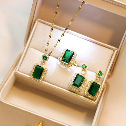 Vintage Paraiba Tourmaline Emerald Gemstone Earrings Ring Necklace Women Gift - Earring