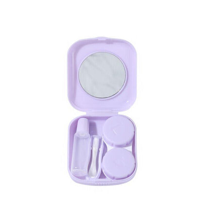 Pocket Plastic Mini Contact Lens Case Kit Outdoor Travel Holder Mirror Container - Blue