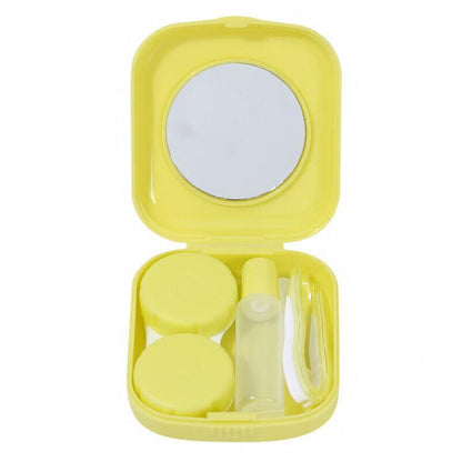 Pocket Plastic Mini Contact Lens Case Kit Outdoor Travel Holder Mirror Container - Yellow