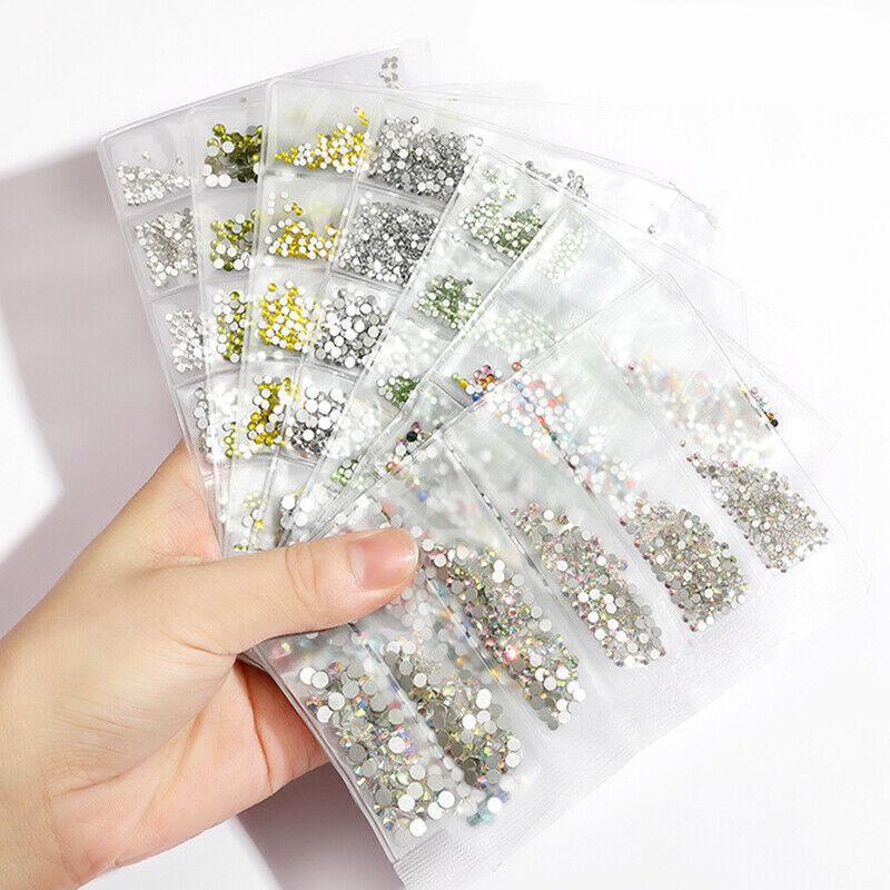1440Pcs Glitter Rhinestones Crystal Clear Flat Bottom Glass Nail Art Nail Drill - Black
