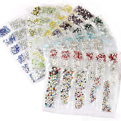 1440Pcs Glitter Rhinestones Crystal Clear Flat Bottom Glass Nail Art Nail Drill - Colourful