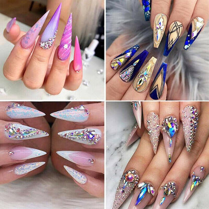 1440Pcs Glitter Rhinestones Crystal Clear Flat Bottom Glass Nail Art Nail Drill - Colourful
