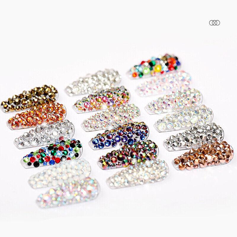 1440Pcs Glitter Rhinestones Crystal Clear Flat Bottom Glass Nail Art Nail Drill - Colourful