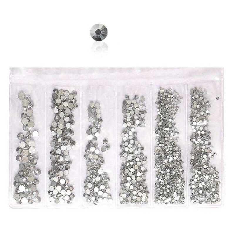 1440Pcs Glitter Rhinestones Crystal Clear Flat Bottom Glass Nail Art Nail Drill - Colourful