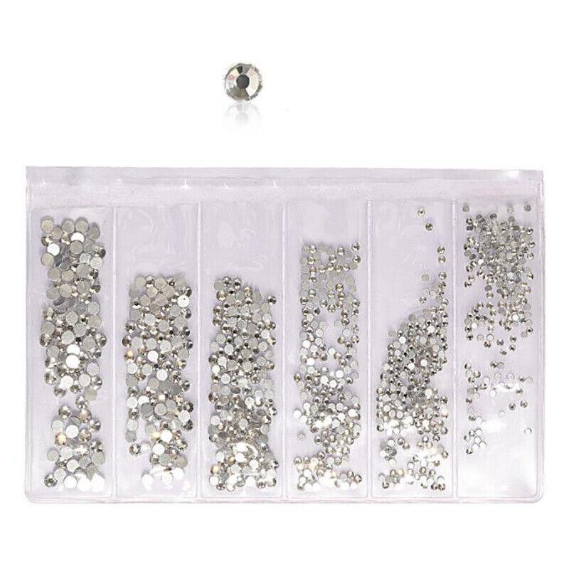 1440Pcs Glitter Rhinestones Crystal Clear Flat Bottom Glass Nail Art Nail Drill - Colourful