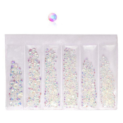 1440Pcs Glitter Rhinestones Crystal Clear Flat Bottom Glass Nail Art Nail Drill - Colourful