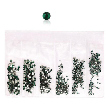 1440Pcs Glitter Rhinestones Crystal Clear Flat Bottom Glass Nail Art Nail Drill - Dark Green