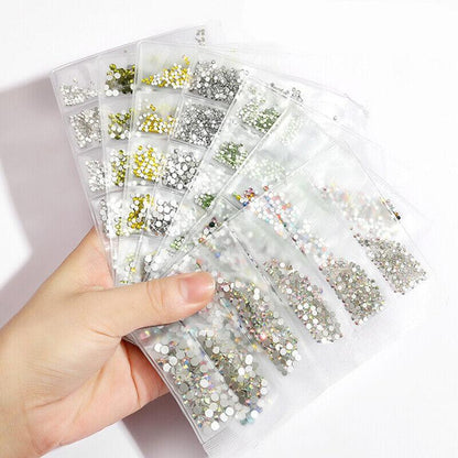1440Pcs Glitter Rhinestones Crystal Clear Flat Bottom Glass Nail Art Nail Drill - Gold