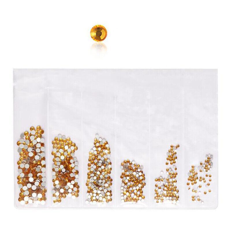 1440Pcs Glitter Rhinestones Crystal Clear Flat Bottom Glass Nail Art Nail Drill - Gold