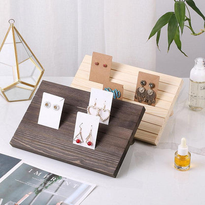 Wooden Earrings and Studs Display Rack Jewellery Organizer Stand 7 Slots Storage - Beige