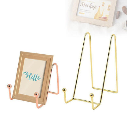 Iron Display Stand Dish Rack-Plate Bowl Picture Frame Photo Book Pedestal Holder - Rose Gold-S