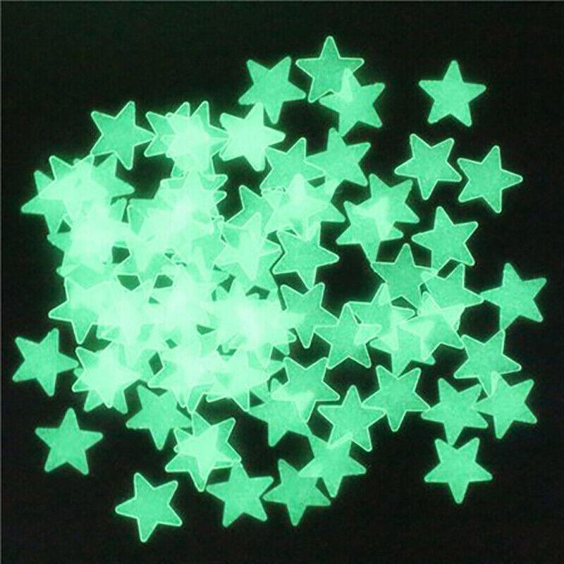 100 Pieces Glow-in-the-Dark Luminous Star Wall Stickers for Bedroom or Ceiling Decor - Blue