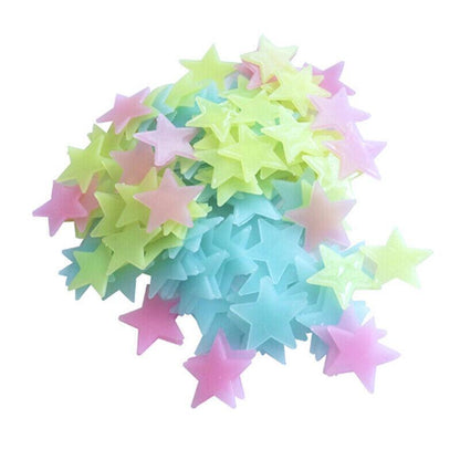 100 Pieces Glow-in-the-Dark Luminous Star Wall Stickers for Bedroom or Ceiling Decor - Blue