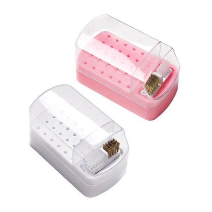 Nail Drill Bit Holder 30 Hole Dustproof Organizer Display Storage Box Nail Tool - White