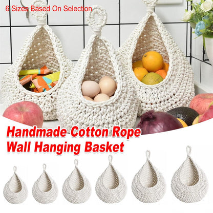 Cotton Rope Woven Storage Basket Wall Mount Fruit Vegetable Organizer Container - XL