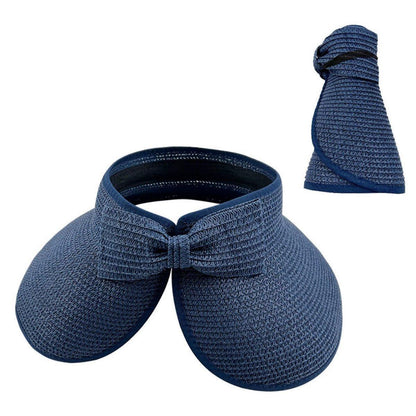 Women Roll Up Sun Visor Wide Brim Straw Hat Summer Foldable UV Protection Cap - Khaki