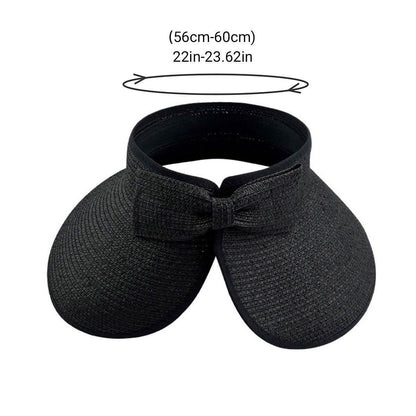 Women Roll Up Sun Visor Wide Brim Straw Hat Summer Foldable UV Protection Cap - Navy Blue