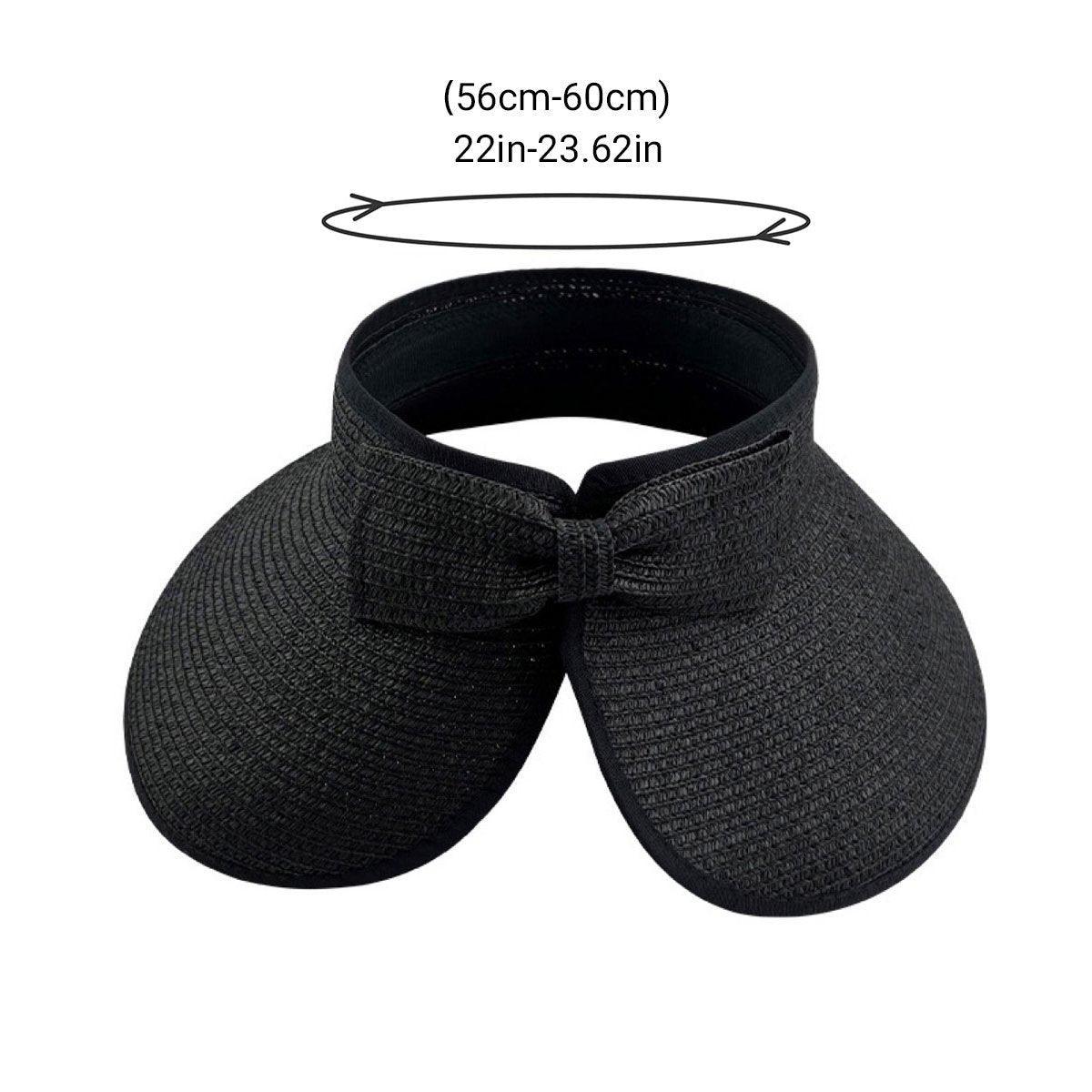 Women Roll Up Sun Visor Wide Brim Straw Hat Summer Foldable UV Protection Cap - Rose Red