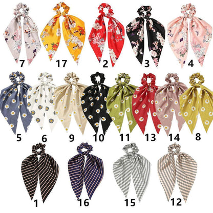 Chiffon Ponytail Scarf Bow Elastic Hair Rope Tie Scrunchies Ribbon Hair Bands - Coffee