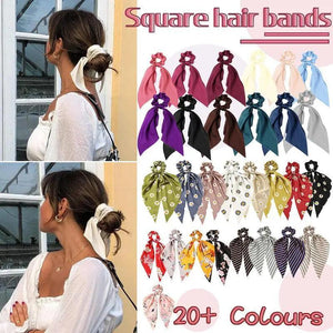 Chiffon Ponytail Scarf Bow Elastic Hair Rope Tie Scrunchies Ribbon Hair Bands - Black