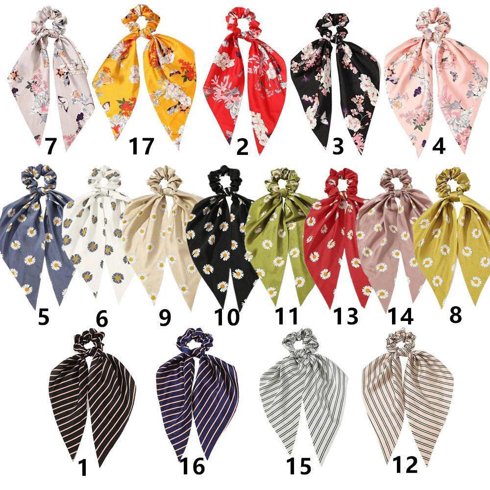Chiffon Ponytail Scarf Bow Elastic Hair Rope Tie Scrunchies Ribbon Hair Bands - Black
