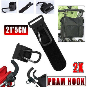 2PCS Stroller Hooks Clip-On Bag Holders for Pram Pushchair or Trolley Handle