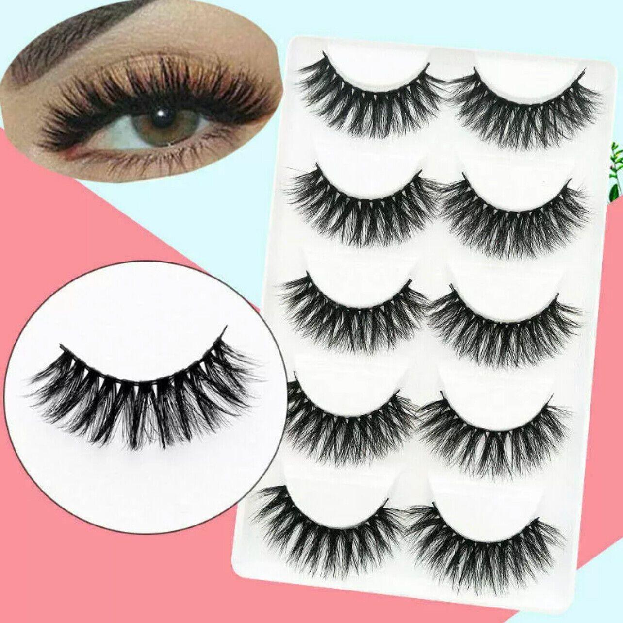5 Pairs 3D Thick Mink Fake False Eyelashes Natural Long Wispy Makeup Lashes Au - 3D-55