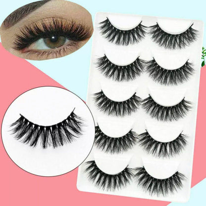 5 Pairs 3D Thick Mink Fake False Eyelashes Natural Long Wispy Makeup Lashes Au - 3D-55