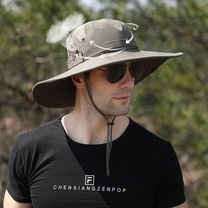Outdoor Uv Protection Sun Hat Wide Brim Cap Quick-Drying Hat For Fishing Hiking - Black
