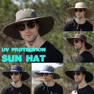 Outdoor Uv Protection Sun Hat Wide Brim Cap Quick-Drying Hat For Fishing Hiking - Grey